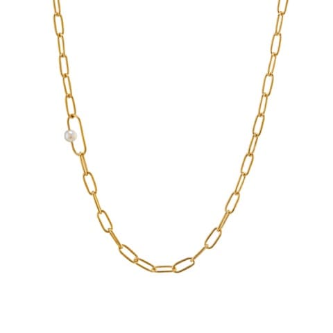 Pea Large Link Necklace with Single Pearl